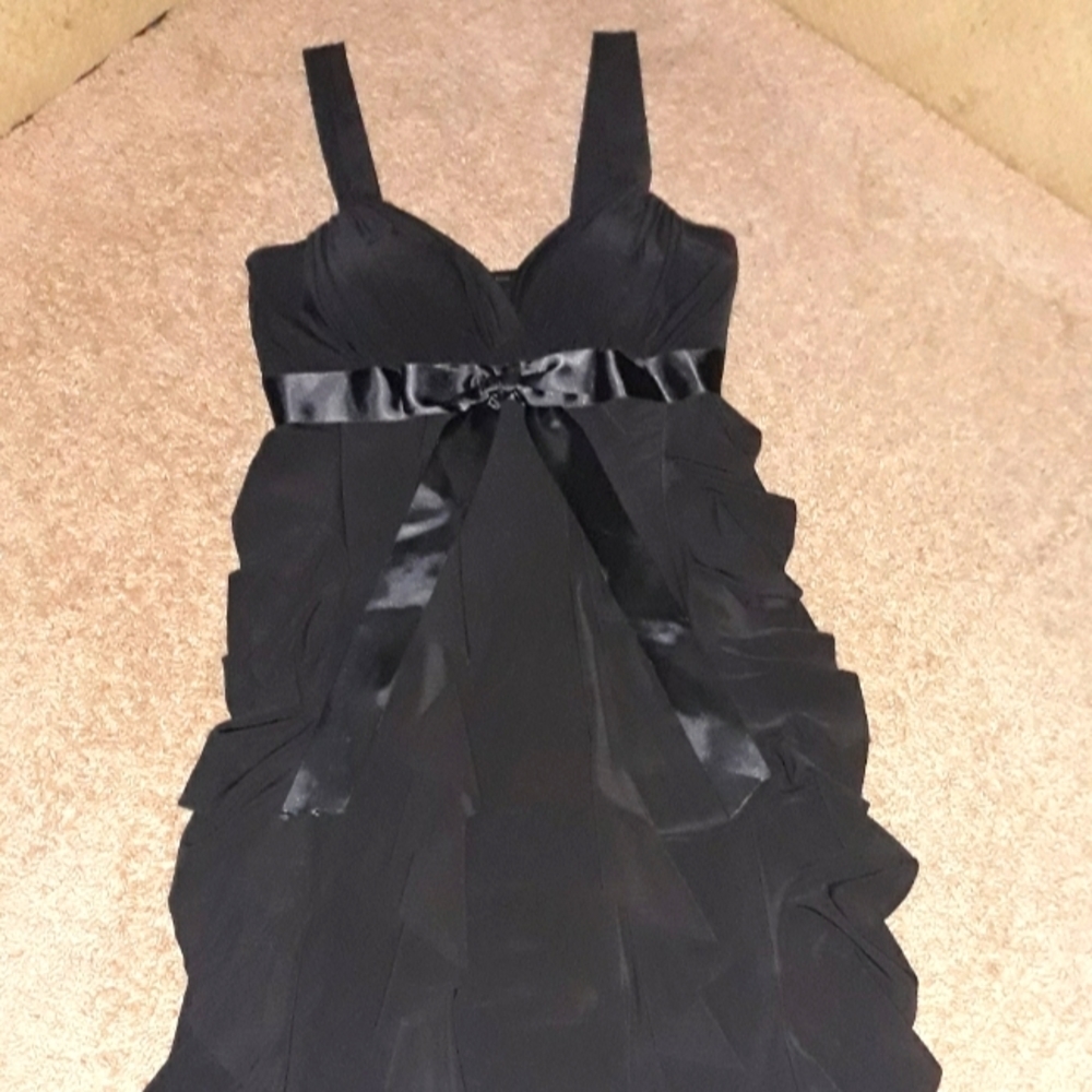 Dress Barn Size 8, Black Ruffle Tier Layered Sleeveless Evening Dress
